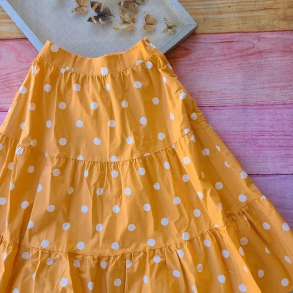 For Love & Lemons Orange Auburn Polka Dot High‎ Waist Tiered Midi Skirt S